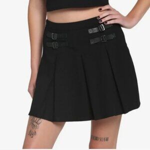 Hot Topic Black Double Buckle Pleated Skirt Size M